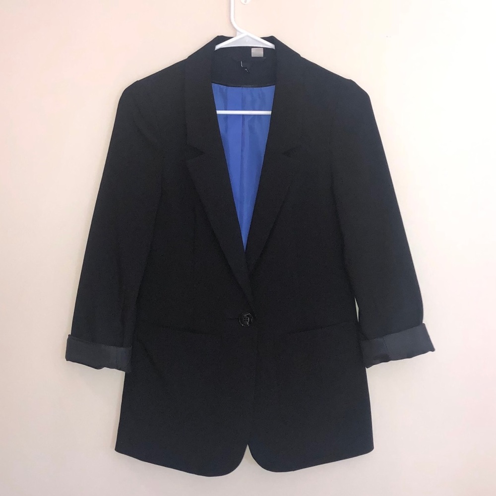 H&M black blazer with cobalt blue lining